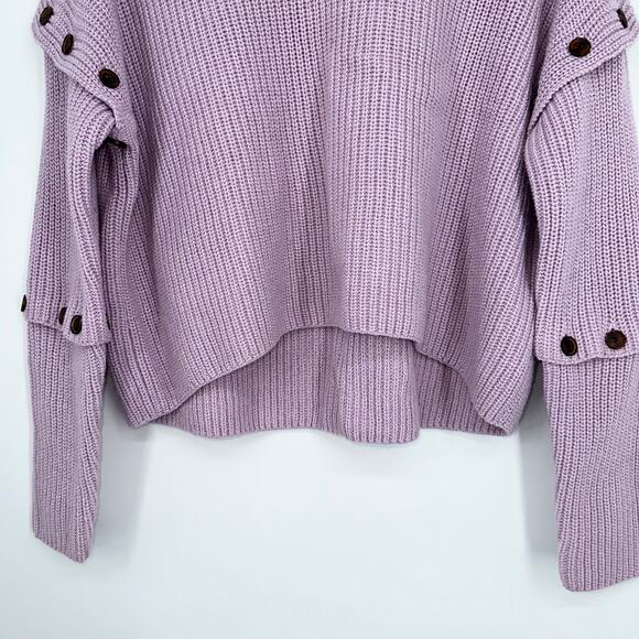 A.L.C. Adams Sweater Cashmere Wool Blend Tiered Button Sleeve in Pale Lavender - Picture 7 of 15